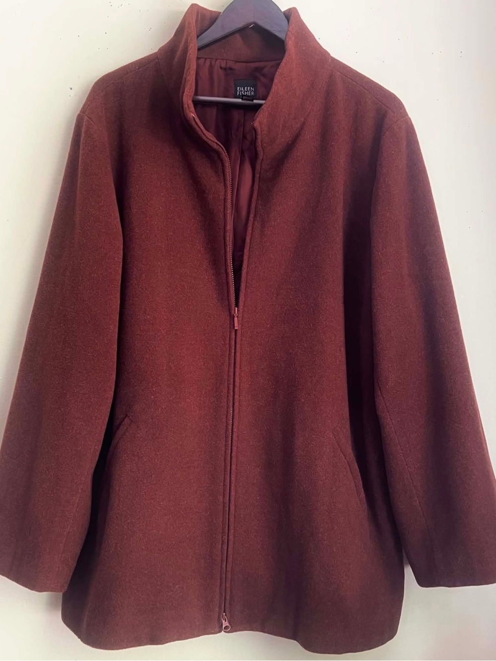Eileen Fisher Rust Brown Wool Zip-Front Jacket